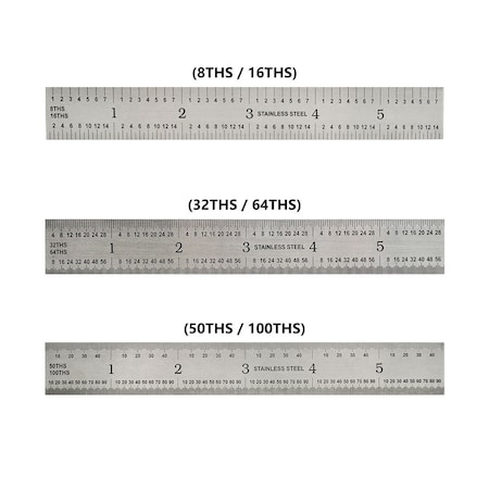 Big Horn 6-Inch Precision 4R Rigid Stainless-Steel Ruler - (1/8 Inch, 1/16 Inch, 1/32 Inch, 1/64 Inch) 19590